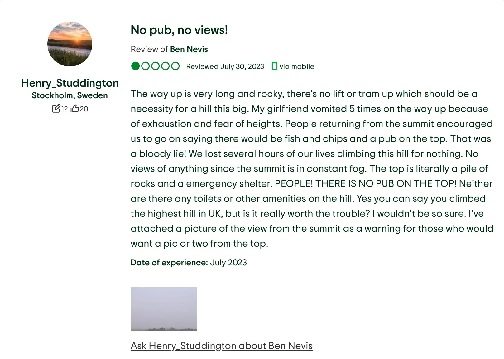 A mountain without a pub